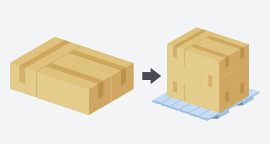 ダンボールは3ケース1組で積み上げる